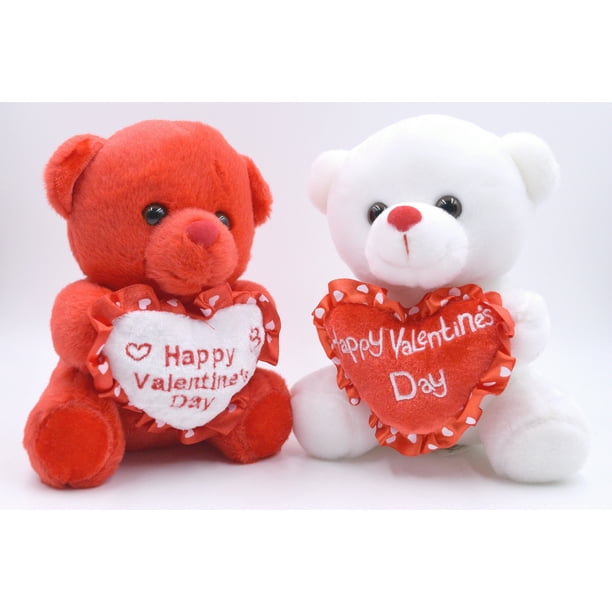 NEW 6"WHITE TEDDY BEAR WITH RED HEART-Happy Valentine's Day